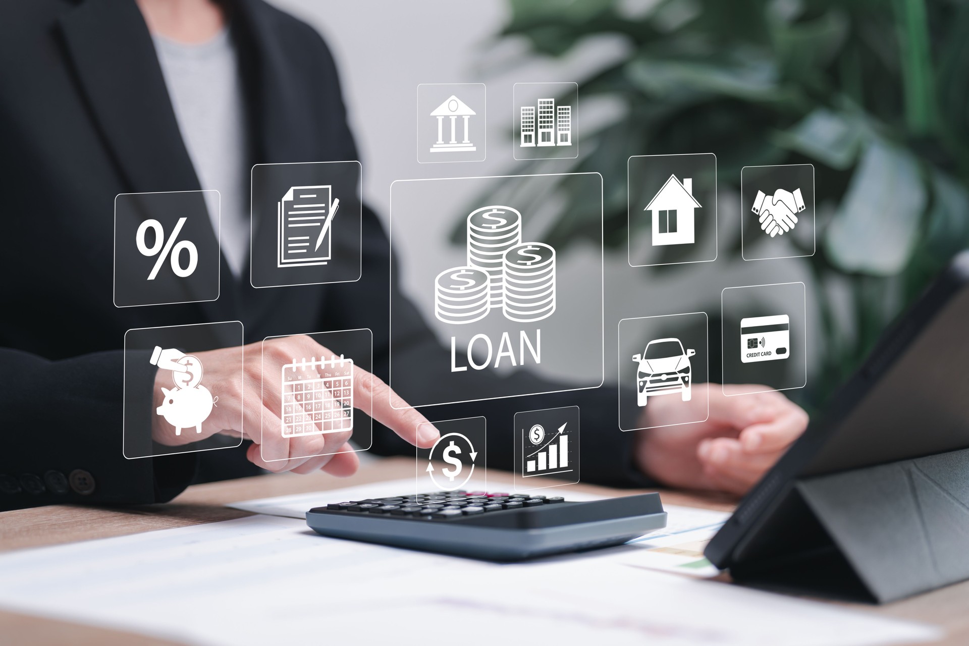 Personal Loan, Lending cash concept, Businesswomen budget management online personal loan financial, Credit card, lending, Interest rates, Asset purchases, Home, Car, online services between lenders